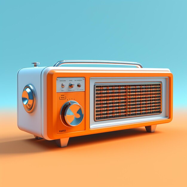 Foto renderización 3d de una vieja radio en naranja