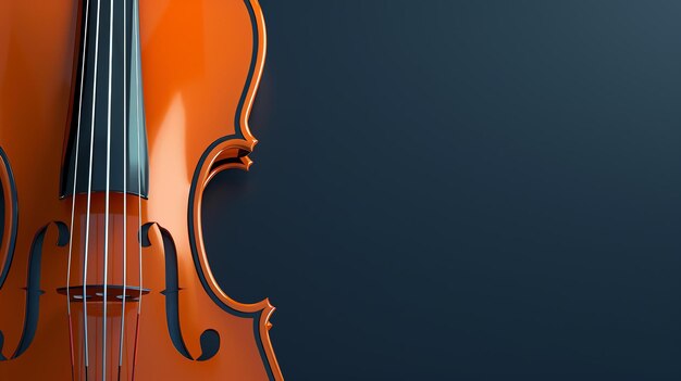 Foto renderización 3d de un violín el violín se coloca sobre un fondo azul oscuro el violín está hecho de madera y tiene un acabado brillante