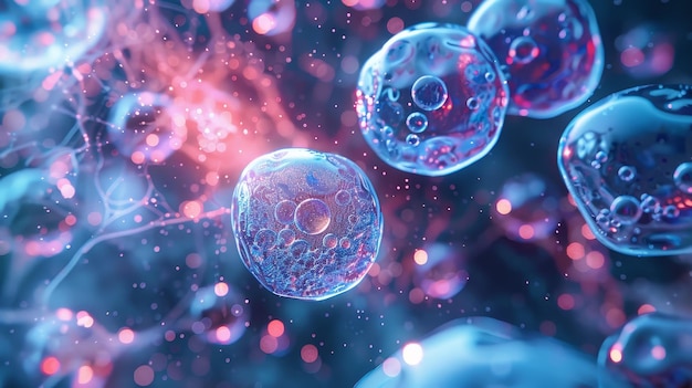 Renderización 3D de una vista microscópica de una célula