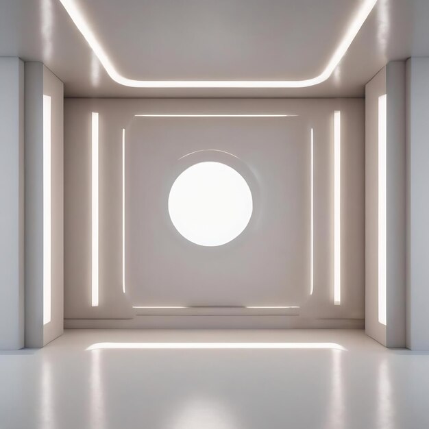 Foto renderización 4d de cine de un fondo de habitación blanca abstracta con luces blancas para la maqueta de visualización