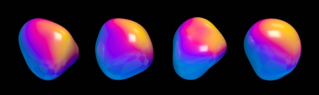 Renderización abstracta en 3D de burbujas de colores sobre un fondo negro