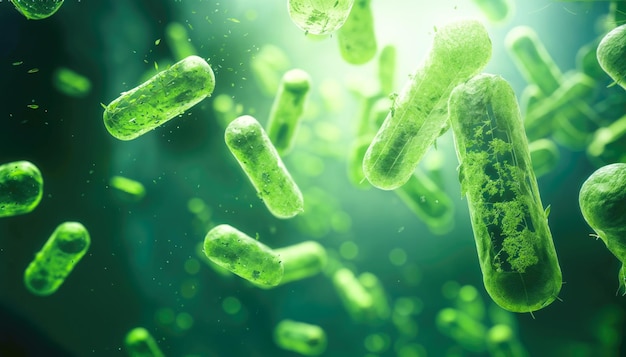 Foto renderización de alta calidad de bacterias verdes bacterias en un fondo claro