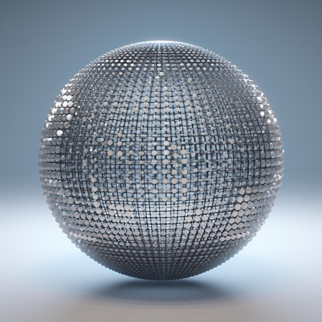 Renderización de bola de disco 3D en un fondo gris con reflexión