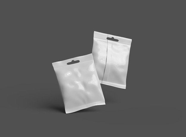 Renderización de una bolsa de cierre con agujero colgante sobre un fondo oscuro