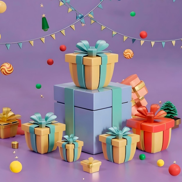 Renderización de cajas de regalos en 3D generada