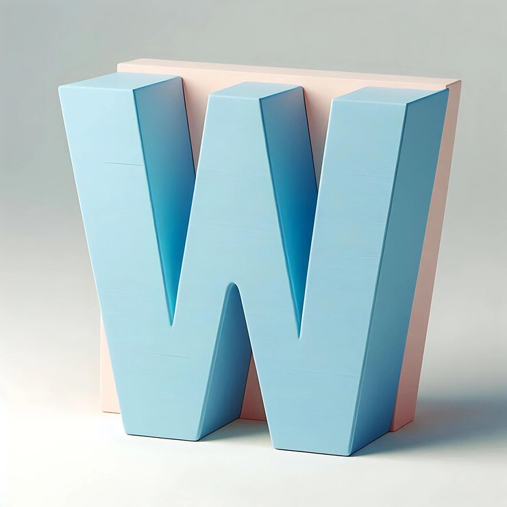 Foto renderización creativa en 3d de la letra w en un color azul pastel vibrante
