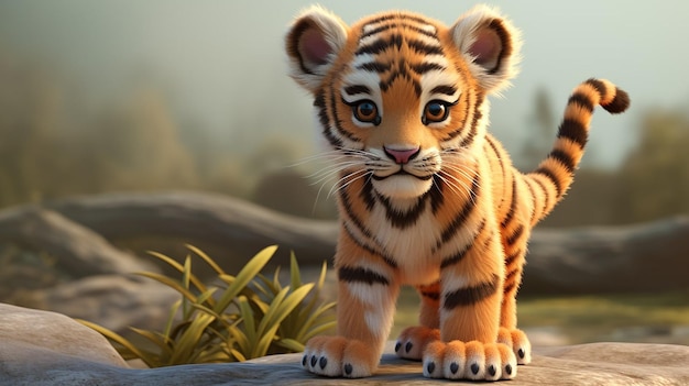 renderización generativa de IA de un joven tigre de dibujos animados