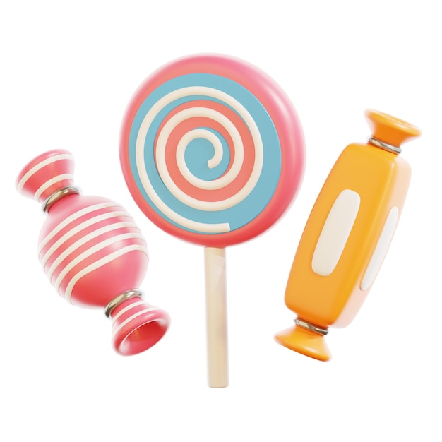 Renderización de la ilustración del icono aislado de caramelos en 3D