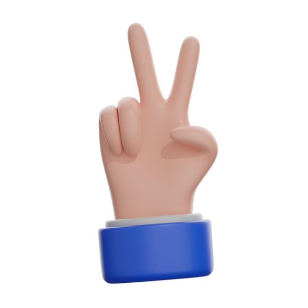 Renderización de la ilustración del icono aislado de la mano de la victoria en 3D
