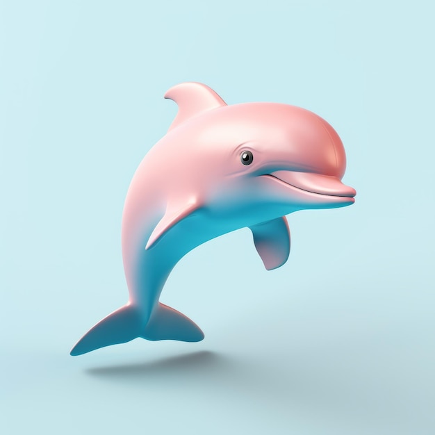 Renderización minimalista en 3D de un juguetón delfín rosado