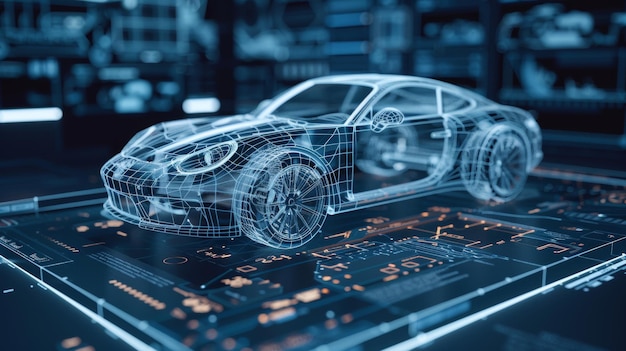 Renderización de un modelo 3D del proceso de desarrollo del automóvil