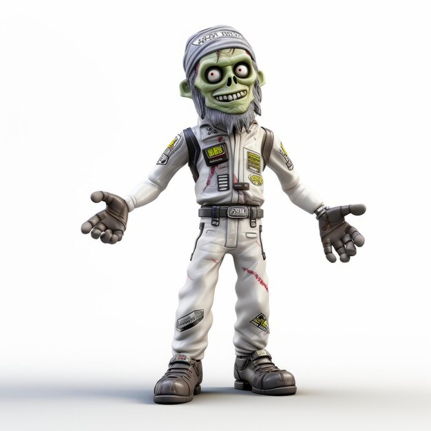 Renderización satírica en 3D de Fortnite Zombie con las manos en alto