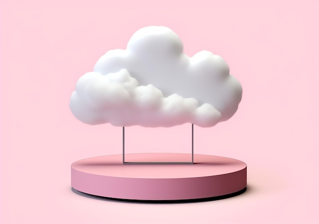 Renderización vectorial de fondo en rosa 3D con podio y nube mínima escena blanca abstracciones mínimas de nubes