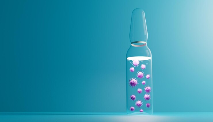 Renderizado en 3D de una ampolla médica de vidrio con un medicamento antiviral