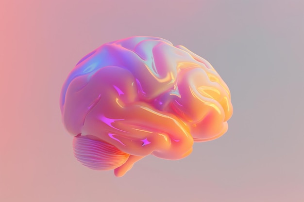 Renderizado 3D anatómico del cerebro humano en fondo pastel Concepto de ciencia de la mente de la memoria Medicina de órganos Salud mental Psicología Enfermedades cerebrales Composición creativa mínima