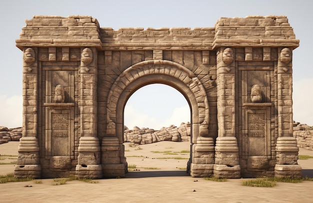 Renderizado en 3D de un antiguo arco de piedra en el desierto indio