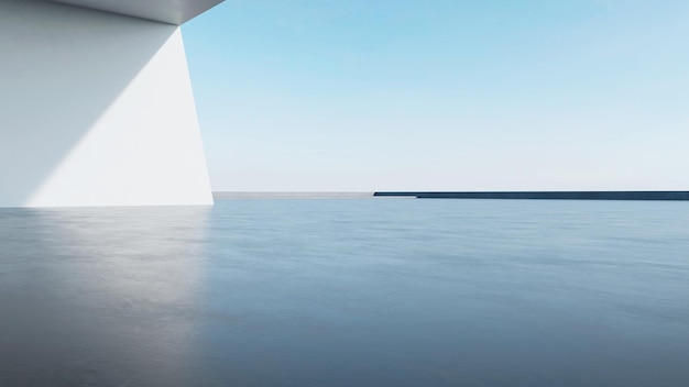 Renderizado en 3D de arquitectura moderna abstracta con fondo de presentación de automóviles de piso de hormigón vacío