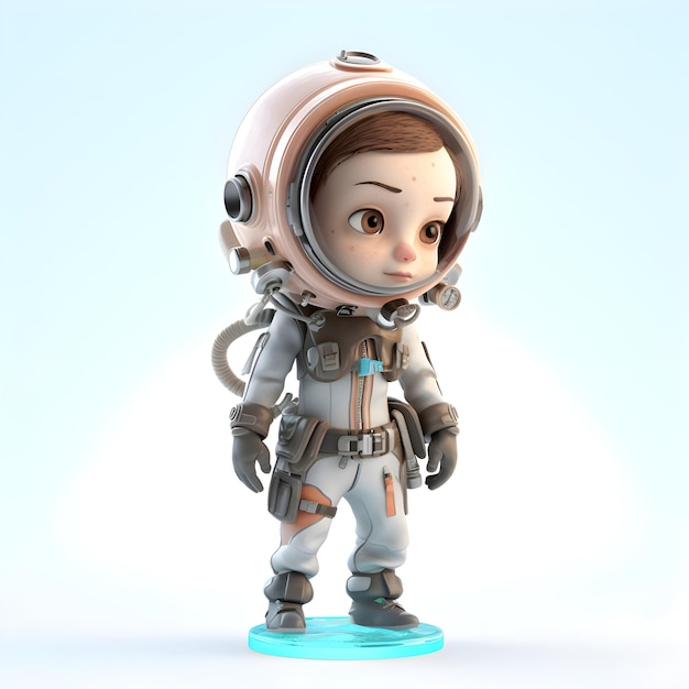 Renderizado en 3D de un astronauta sobre un fondo blanco con sombra