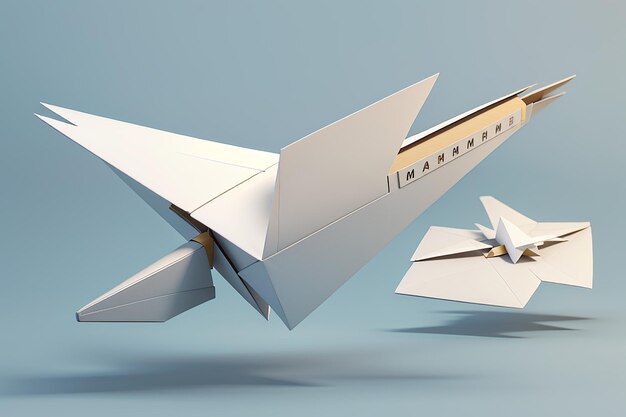 Renderizado en 3D de un avión de papel con un sobre volador