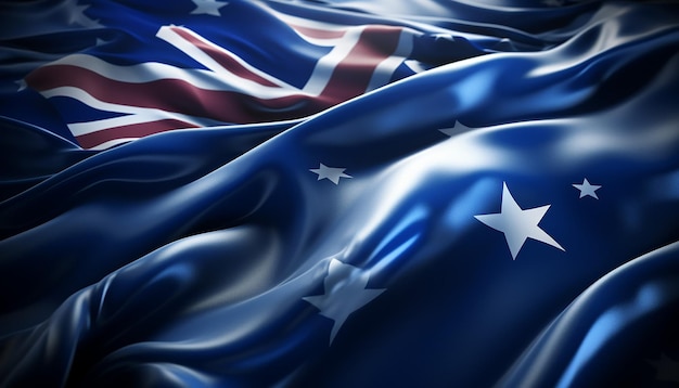 Renderizado en 3D de una bandera australiana que ondea suavemente