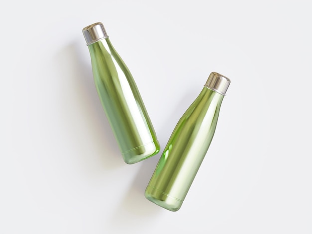 Renderizado 3D de botella de agua deportiva térmica con fondo transparente