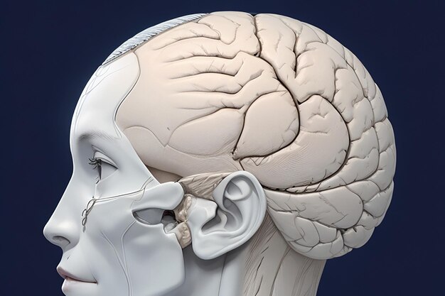 Foto renderizado en 3d de una cabeza masculina que muestra la complejidad de la mente humana concepto del cerebro humano