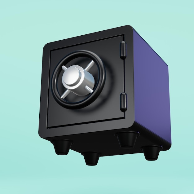 Renderizado en 3D de la caja fuerte negra flotante