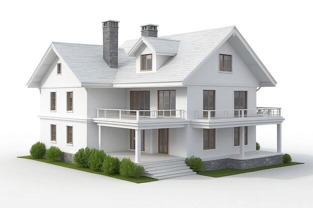 Renderizado en 3D de una casa aislada en un blanco