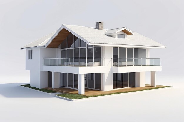 Renderizado en 3D de una casa aislada en un blanco