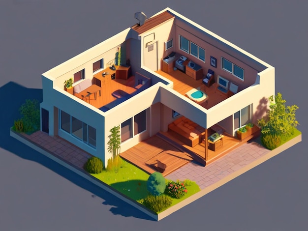 Foto renderizado en 3d de una casa isométrica