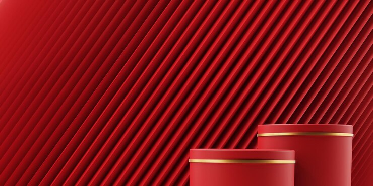 Renderizado en 3D de una celebración festiva del Año Nuevo Chino con un lujoso podio rojo y dorado