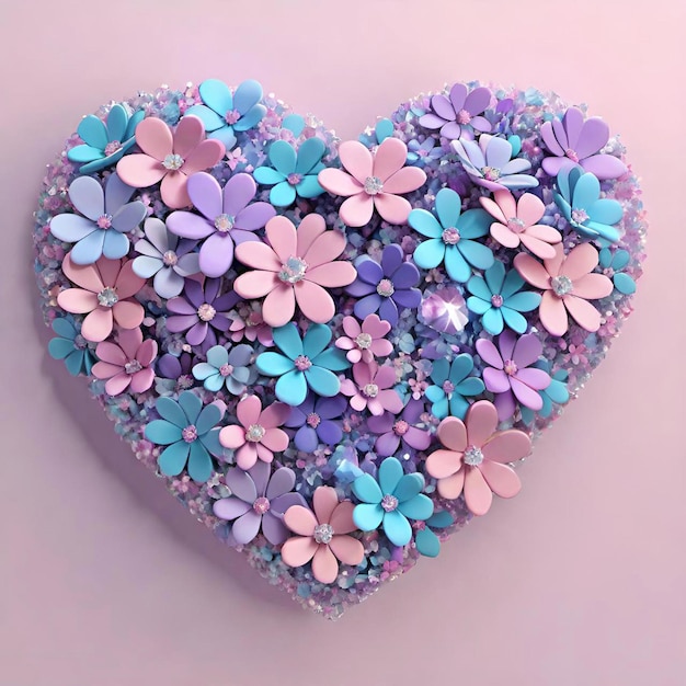 Foto renderizado en 3d de un corazón decorativo para el día de san valentín hecho de flores coloridas