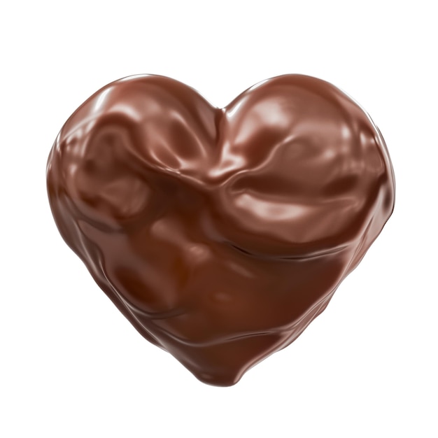 Renderizado en 3D de un corazón hecho de chocolate aislado sobre un fondo blanco