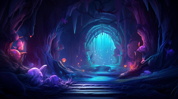 Foto renderizado en 3d de una cueva con rocas coloridas en el interior ai generativa