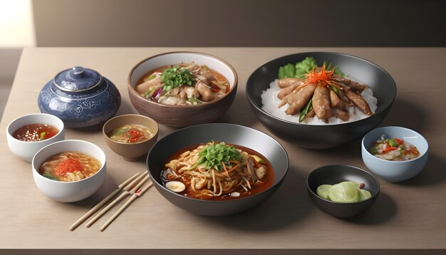 Renderizado en 3D de la deliciosa comida asiática