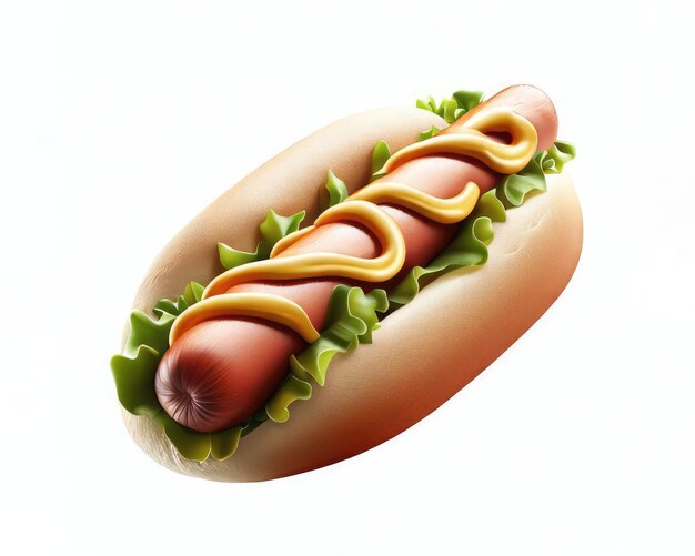 Renderizado en 3D de un delicioso perrito caliente