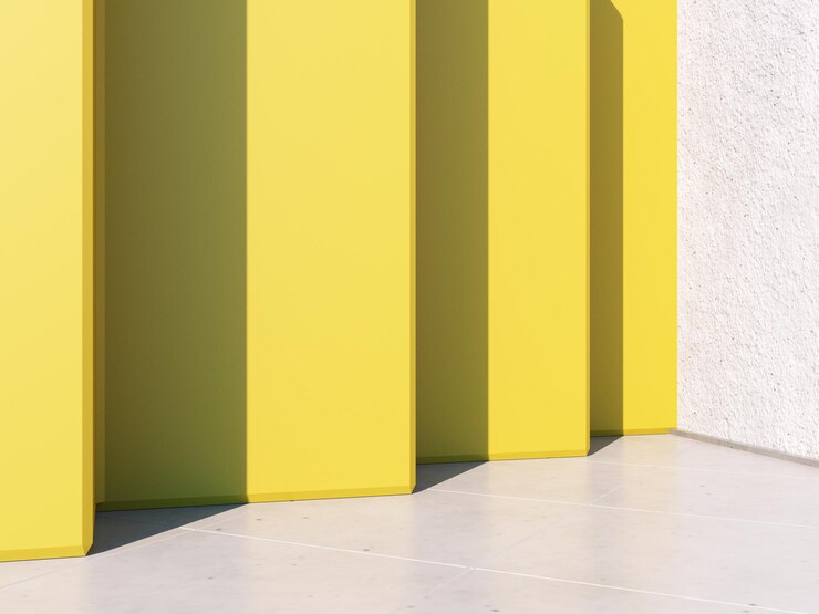 Renderizado en 3D de detalles arquitectónicos brillantes de la fachada de un edificio moderno sobre un fondo de cielo azul