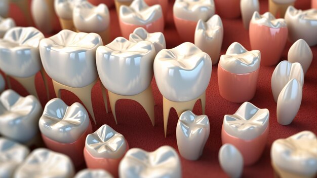 Renderizado en 3D de dientes con diferentes tipos de rellenos