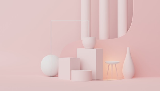 Renderizado en 3D del diseño del podio de exhibición mínima para la maqueta y la presentación del producto