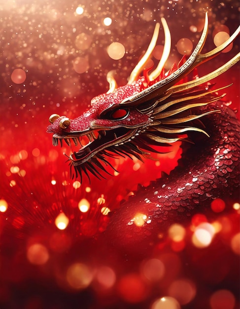 Foto renderizado en 3d de un dragón sobre un fondo de brillo rojo