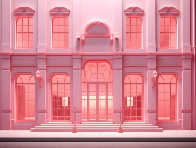 Renderizado en 3D de un edificio minimalista moderno en colores rosa y violeta