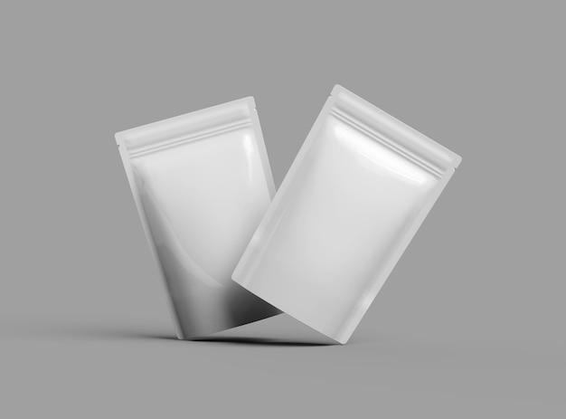 Renderizado en 3D de un embalaje de doypack sellado brillante con una cremallera sobre un fondo claro