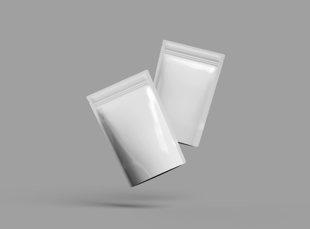 Renderizado en 3D de un embalaje de doypack sellado brillante con una cremallera sobre un fondo claro