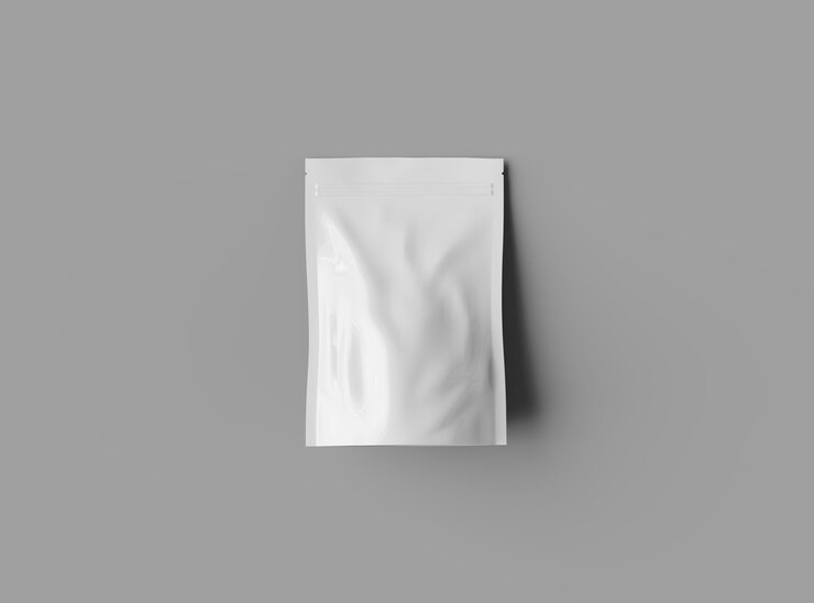 Renderizado en 3D de un embalaje de doypack sellado genérico brillante con una cremallera sobre un fondo claro