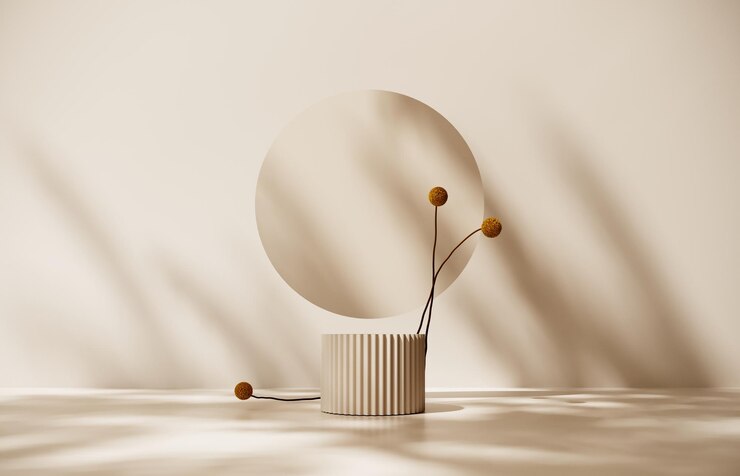 Renderizado en 3D de una estética elegante en un fondo claro pastel con sombras