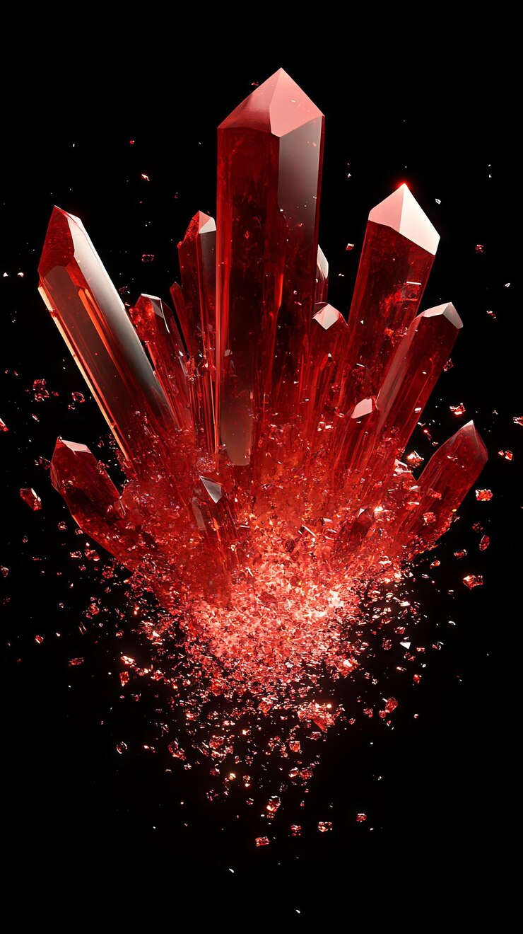 Foto renderizado en 3d de la explosión del cristal rojo
