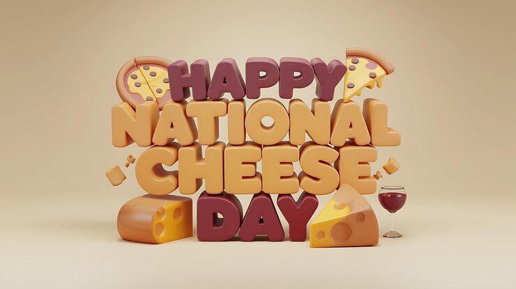 Foto renderizado en 3d feliz día nacional del queso con pizza y vino