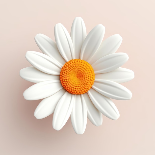 Foto renderizado en 3d de una flor de margarita blanca sobre un fondo blanco de copia spcae