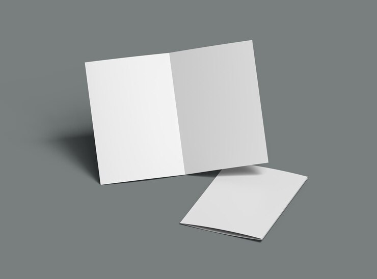 Renderizado en 3D de folleto plegable de media hoja A4 en blanco