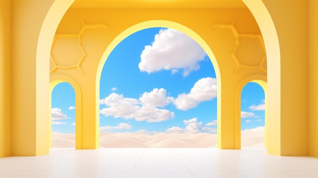 Foto renderizado 3d de fondo abstracto con cielo azul en el interior